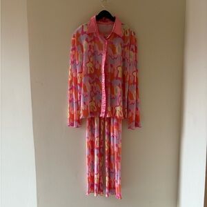 Vibrant Pink Multi-Color Abstract Print Two-Piece Set